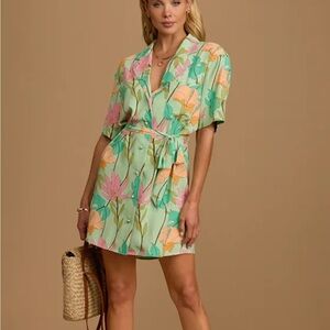 Lulus tropical light green shirt dress size small